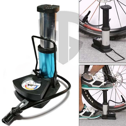 Foot & Hand Air Pump with Pressure Gauge – Manual Tyre Inflator Pump for Car, Bike, Bicycle & Motorcycle