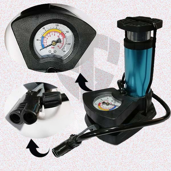 Foot & Hand Air Pump with Pressure Gauge – Manual Tyre Inflator Pump for Car, Bike, Bicycle & Motorcycle