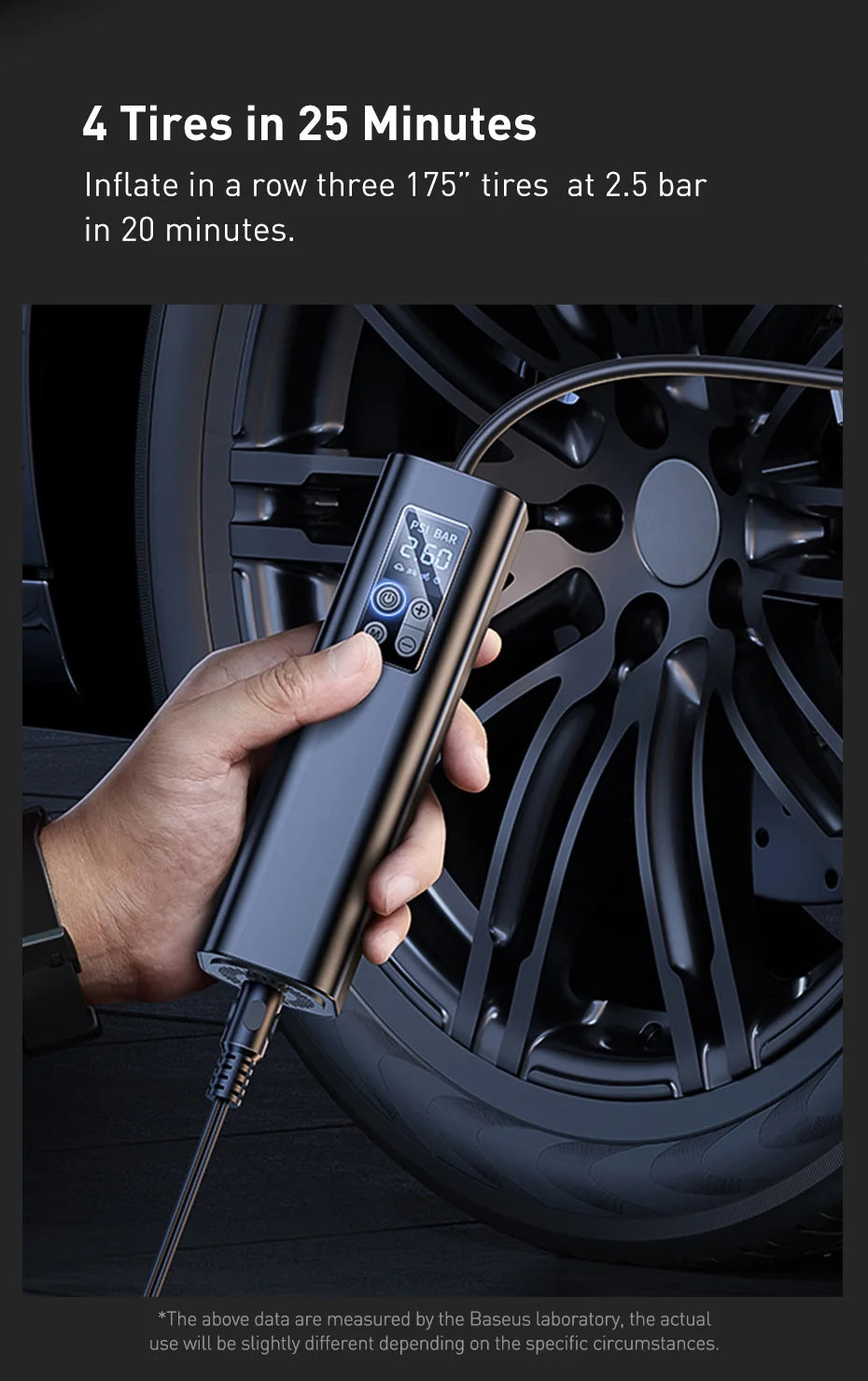 Baseus Super Mini Portable Tire Inflator Air Compressor with Digital Display – Car, Bike & Motorcycle Air Pump – Black