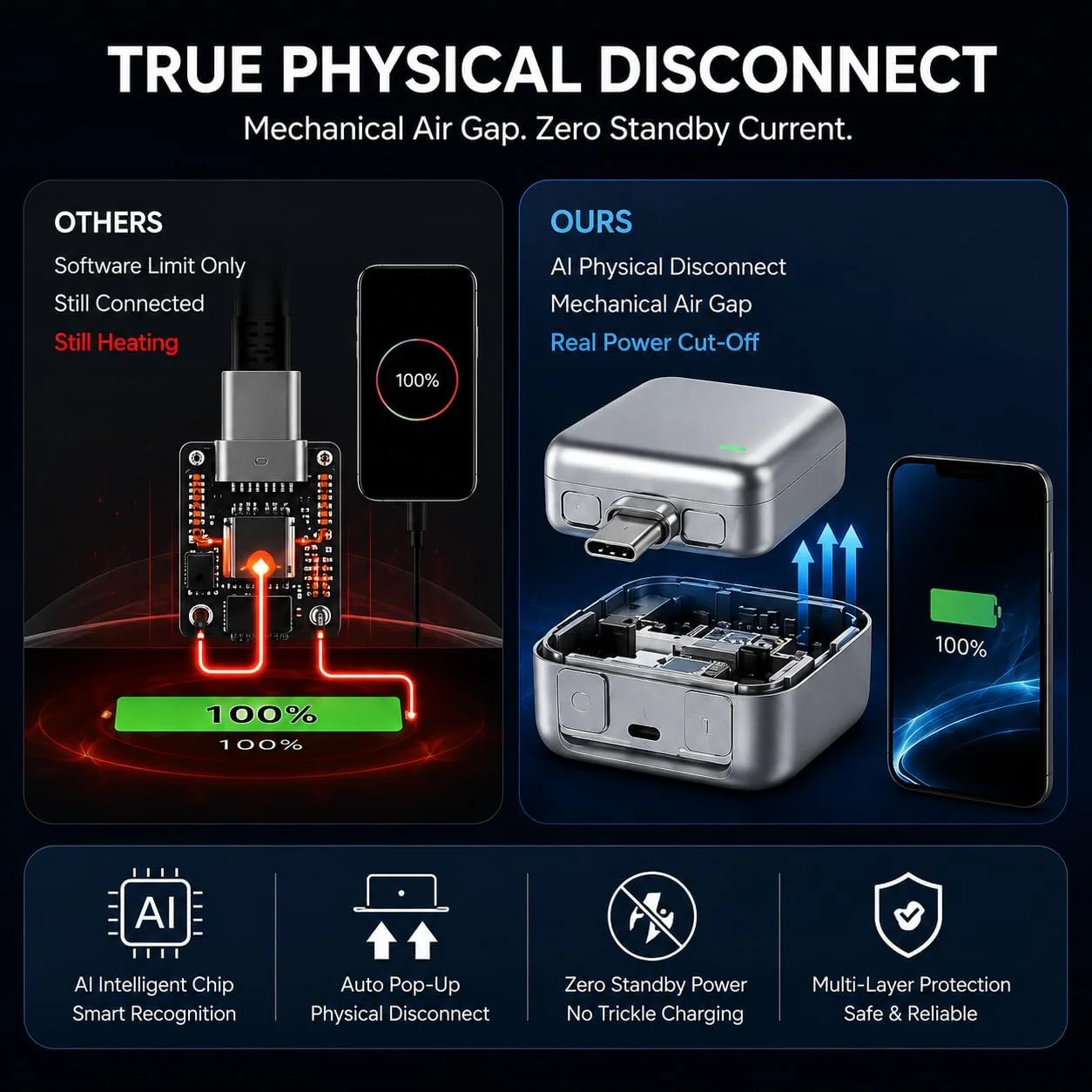 PopGuard 140W Automatic Charging Disconnector | Smart Battery Charger Protector & Auto Power Cut-Off | Fast Charging Protection