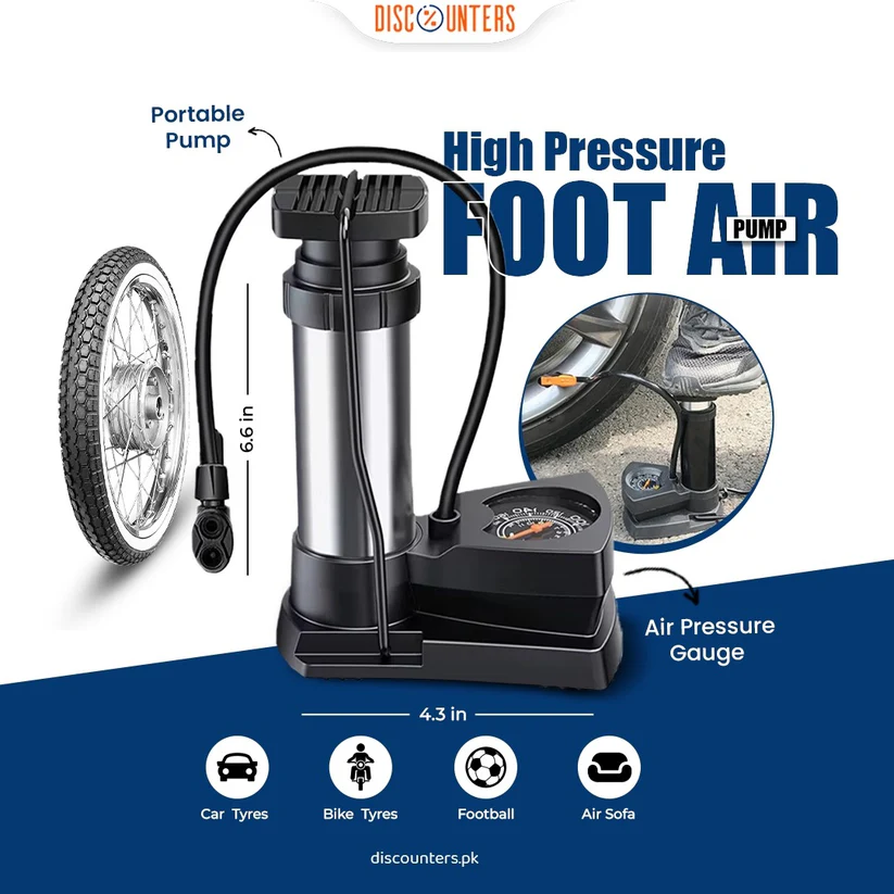 Foot & Hand Air Pump with Pressure Gauge – Manual Tyre Inflator Pump for Car, Bike, Bicycle & Motorcycle