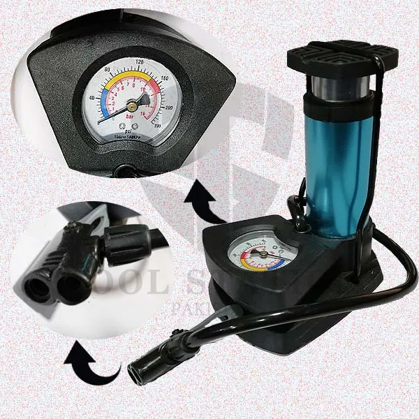 Foot & Hand Air Pump with Pressure Gauge – Manual Tyre Inflator Pump for Car, Bike, Bicycle & Motorcycle